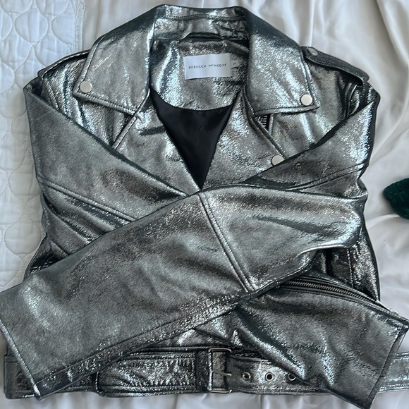 REBECCA MINKOFF Cropped Jett Moto Jacket - Silver - Picture 11 of 13